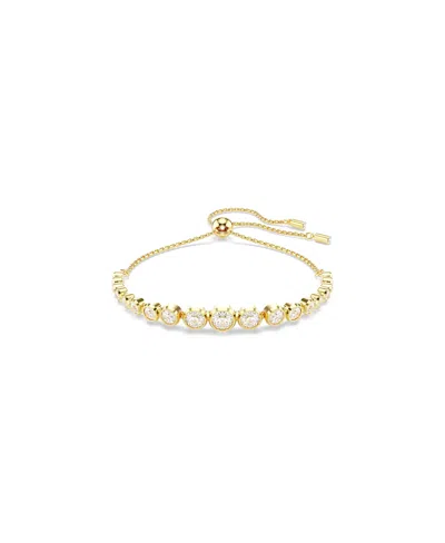 Swarovski Imber White, Gold-tone Plated Mixed Round Cuts Tennis Bracelet In Clear,gold