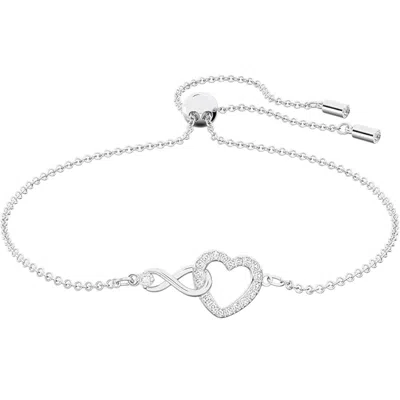 Swarovski Infinity 5524421 Zirconia Hyperbola Heart Pendant Silver Bracelet In Metallic
