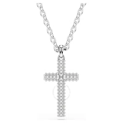 Swarovski Insigne Pendant Cross Full Pave Rhodium Shiny White In Silver Tone