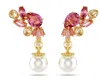 Swarovski Mixed Cuts, Crystal  Imitation Pearls, Flower, Pink, Gold-tone Gema Drop Earrings In Multicolor
