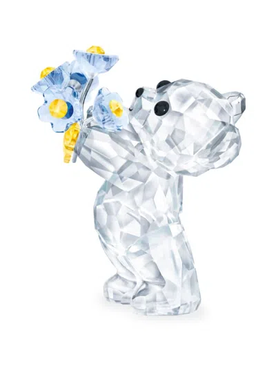Swarovski Kris Bear Forget-me-not Crystal Figurine In Metallic