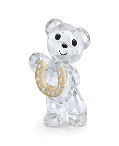 Swarovski Kris Bear Lucky Horseshoe Crystal Figurine In Metallic