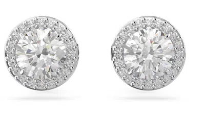 Swarovski Silver-tone Constella Pave Button Earrings In Multicolor
