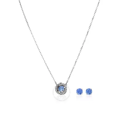Swarovski Ladies Rhodium Plated Sparkling Dance Round Set In Blue/silver Tone