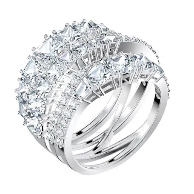 Swarovski Ladies Twist Wrap Ring In Green/white/silver Tone