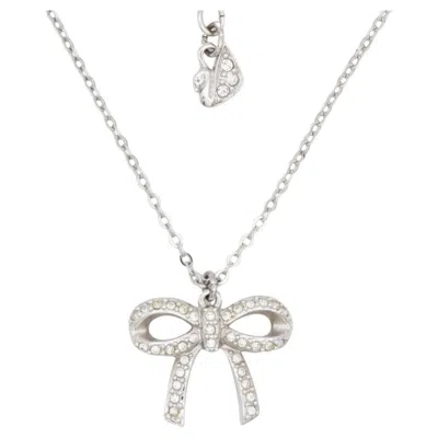 Pre-owned Swarovski Life Long Knot Bow Crystals Pendant Cute Elegant White Silver Necklace