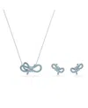 Swarovski Lifelong Bow Rhodium Plated Set In Blue