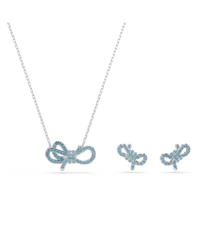 Swarovski Lifelong Bow Rhodium Plated Set In Blue