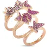 Swarovski Lilia 18k Rose Gold Plated Stainless Steel Pink And Clear Crystals Stackable Rings In Multi-color
