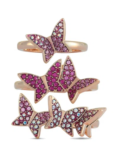 Pre-owned Swarovski Lilia Stackable Rings (set Of Three) In Pink