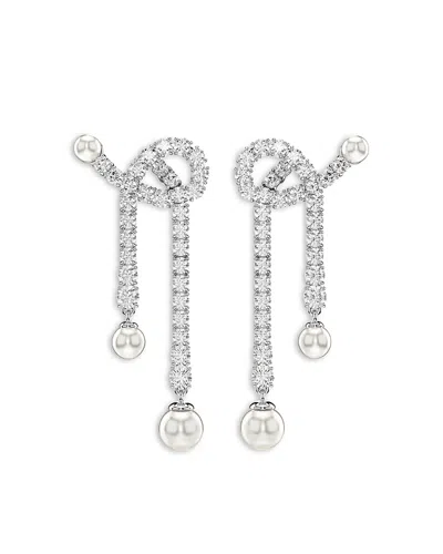 Swarovski Lucent Imitation Pearl & Crystal Matrix Drop Earrings In Silver