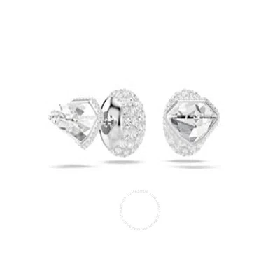 Swarovski Lucent Pierced Earrings Stud Rhodium Shiny Crystal In White