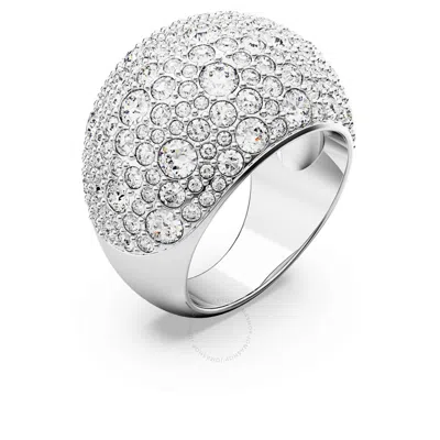 Swarovski Luna Cocktail Ring Full Rhodium Shiny Clear In Silver Tone