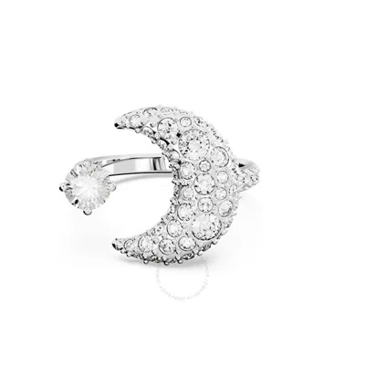 Swarovski Luna Motif Ring Small Rhodium Shiny Clear In Silver Tone