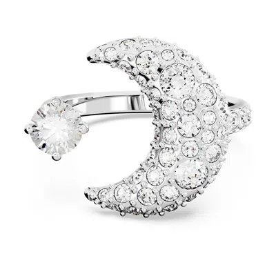 Swarovski Silver-tone Luna Crystal Moon Open Ring In White