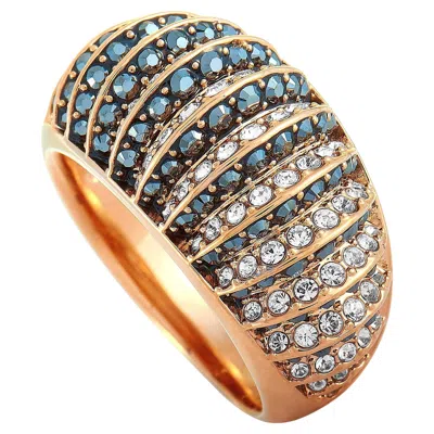 Pre-owned Swarovski Luxury 18k Rose Gold-plated Stainless Steel Black & Clear Crystal Ring In Red