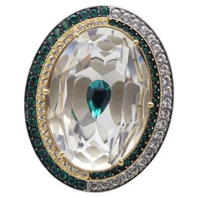 Pre-owned Swarovski Luxury Dark Green Crystals Chunky Nirvana Cocktail Ring Size 50 - 55