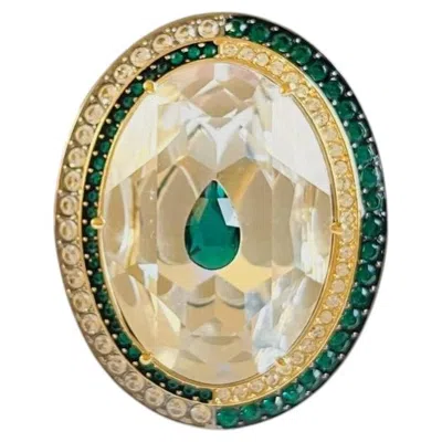 Pre-owned Swarovski Luxury Dark Green Crystals Chunky Nirvana Cocktail Ring Size 50 - 55