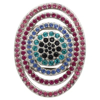 Pre-owned Swarovski Luxury Rainbow Crystals Oval Openwork Chunky Nirvana Cocktail Ring In Multi