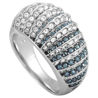 Pre-owned Swarovski Luxury Rhodium-plated Steel Black And Clear  Crystal Ring