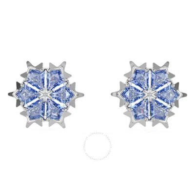 Swarovski Magic Rhodium Plated Snowflake Stud Earrings In Blue