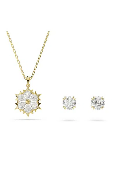 Swarovski Magic Snowflake Pendant Necklace And Stud Earrings Set In Gold