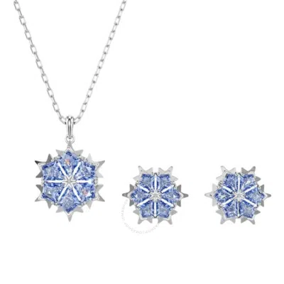 Swarovski Magic Snowflake Rhodium Plated Earring And Necklace Set In Blue