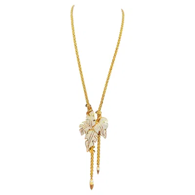 Pre-owned Swarovski Massive  Crystal Leaf Lariat Necklace New, Never Worn 1990s In Sand