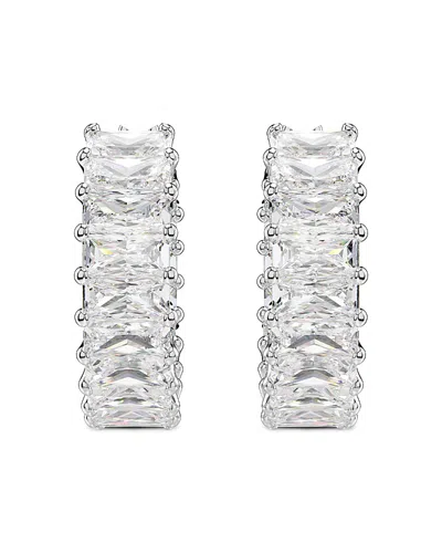 Swarovski Matrix Baguette Crystal Hoop Earrings In Silver