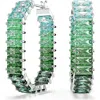 Swarovski Matrix Rhodium Plated Baguette Cut Hoop Earrings In Green