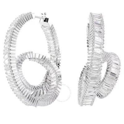 Swarovski Matrix Baguette Cut Hoop Earrings In White