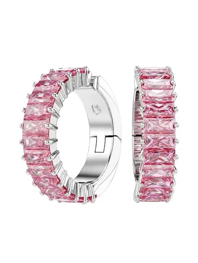 Swarovski Matrix Baguette-cut Pink-crystal Hoop Earrings