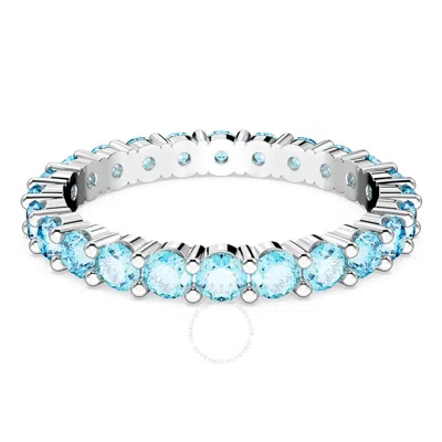 SWAROVSKI SWAROVSKI RHODIUM PLATED BLUE ROUND CUT MATRIX RING