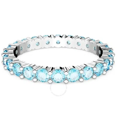 SWAROVSKI SWAROVSKI RHODIUM PLATED BLUE ROUND CUT MATRIX RING