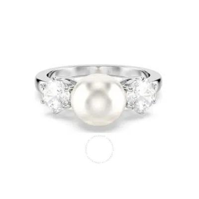 Swarovski Matrix Cocktail Ring 8mm Pearl Rhodium Shiny White