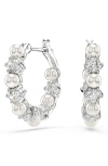 Swarovski Matrix Crystal & Imitation Pearl Small Hoop Earrings In White