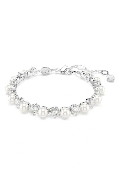 SWAROVSKI SWAROVSKI MATRIX CRYSTAL & FAUX PEARL TENNIS BRACELET