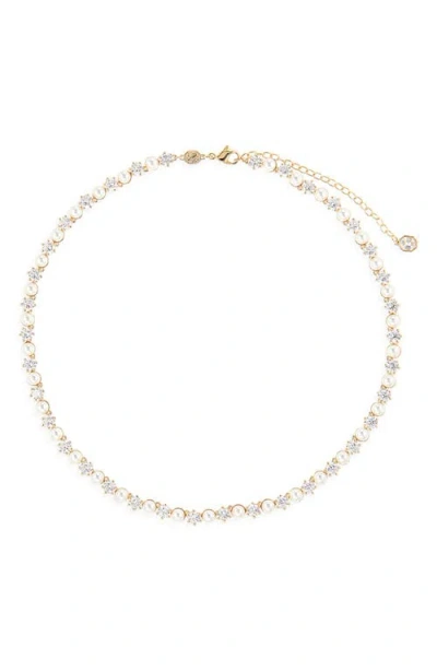 Swarovski Matrix Crystal & Faux Pearl Tennis Necklace In Silver