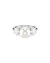 Swarovski Matrix Crystal & Imitation Pearl Cocktail Ring In Rhodium Plated In White/silver