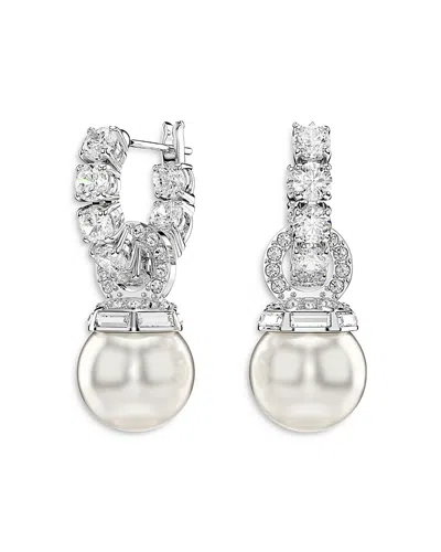SWAROVSKI MATRIX CRYSTAL & IMITATION PEARL DROP EARRINGS