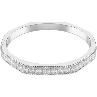 Swarovski Matrix Baguette Cut White Rhodium Plated Bangle Bracelet In Metallic