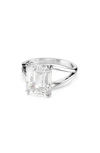 Swarovski Stilla Octagon Crystal Split Band Ring In Silver/white