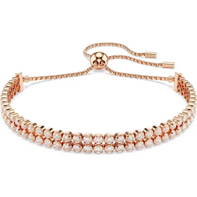 Swarovski Matrix Crystal Double Row Slider Bracelet In Rose Gold/white