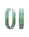 Swarovski Matrix Rhodium Plated Baguette Cut Hoop Earrings In Green