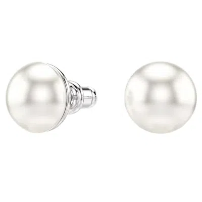 Swarovski Matrix Crystal Pearl Stud Earrings In Metallic