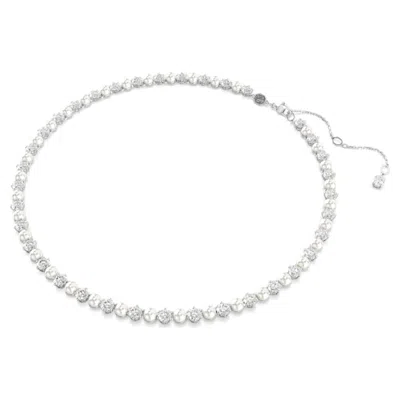 Swarovski Matrix Crystal Pearl Tennis Necklace In White