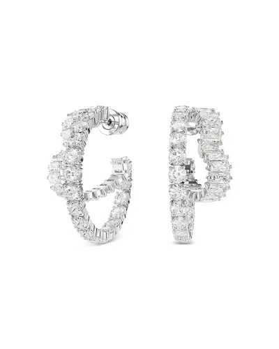 SWAROVSKI MATRIX CRYSTAL ROUND & HEART DOUBLE ROW HOOP EARRINGS