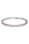 Swarovski Matrix Pink Crystal Small Tennis Bracelet In Rhodium Plated