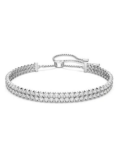 Swarovski Subtle Double Row Slider Bracelet In Rhodium Plated In Silver