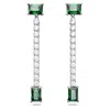 Swarovski Matrix Pave & Green Rectangle Crystal Linear Drop Earrings In Rhodium Plated In Green
